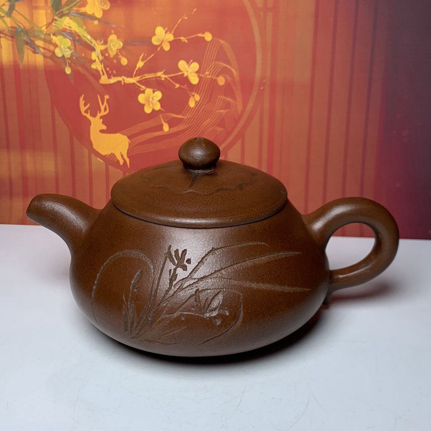 Vintage Chinese Yixing Purple Clay Teapot Zisha Ceramic Orchid Household Teaware