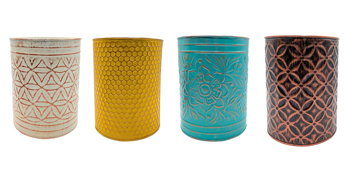 Multicolored Planter Set of 4, Colors - White, Black, Yellow, Blue