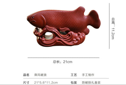 Chinese Yixing Handmade Zisha DaHongPao Clay arowana tea Pet Gongfu Tea Pet