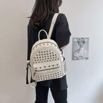 Punk Style Rivet Black Leather Backpack Zip Small/ Big Bag Women Purse Traveling