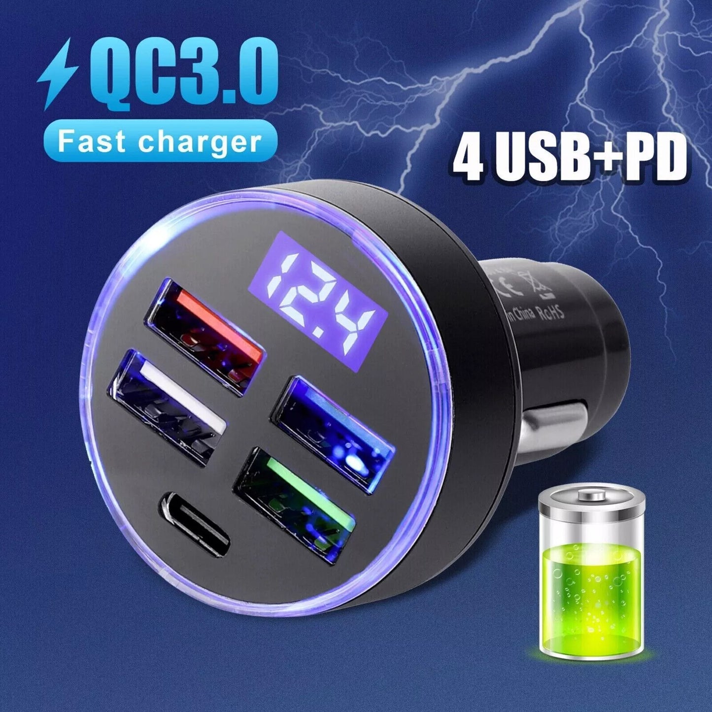 5PCS 4 USB Port Super Fast Car Charger Adapter for iPhone Samsung Android Phone