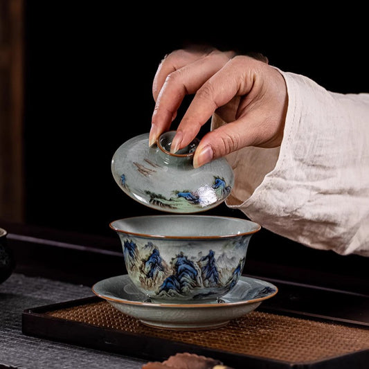 160ml Jingdezhen Ceramics Gaiwan Blue and White Tea Bowl Household Kungfu Teacup
