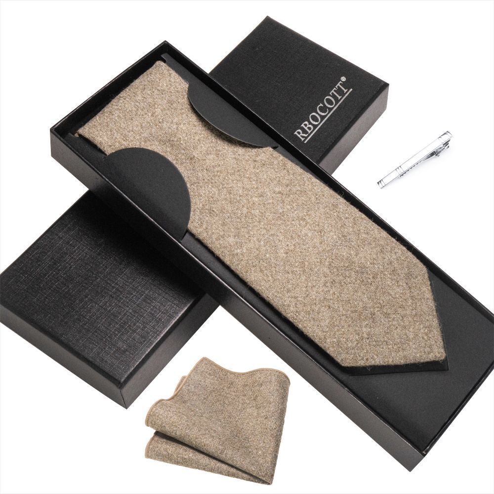 Men Necktie Set 3Pcs Clips Handkerchief Wool Gift Ties Suits Wedding Accessories