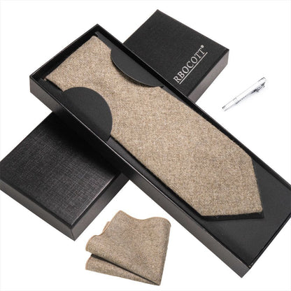 Men Necktie Set 3Pcs Clips Handkerchief Wool Gift Ties Suits Wedding Accessories