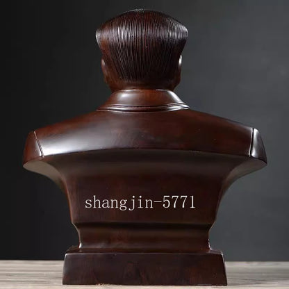 10" Solid Ebony Wood Carved Mao Zedong Bust Statue Chairman Mao Figurine