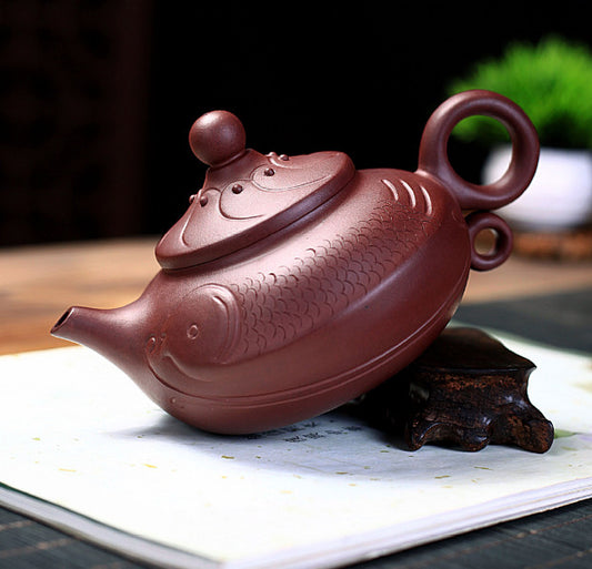 Big Yixing Zisha Pottery Clay Teapot Tea Pot Fish Shape Kung Fu Gift 320ml