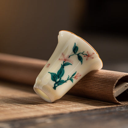 Ceramic Tea Cup Handpainted Chinese Kungfu Cup Scent Cup Floral Designing 45ml