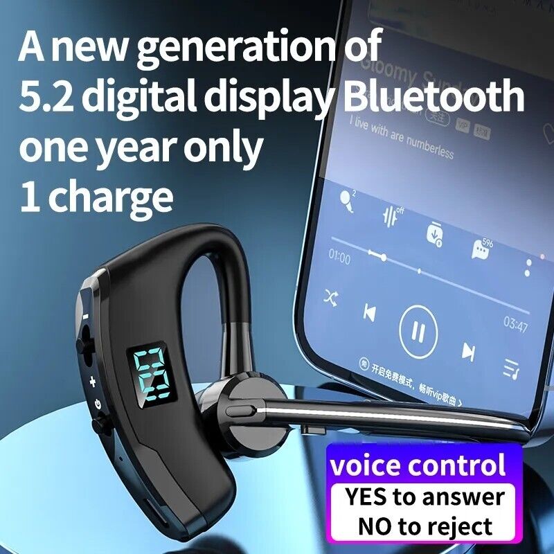 Bluetooth 5.2 Earpiece Wireless Headset Driving Trucker Earbuds Noise Cancelling