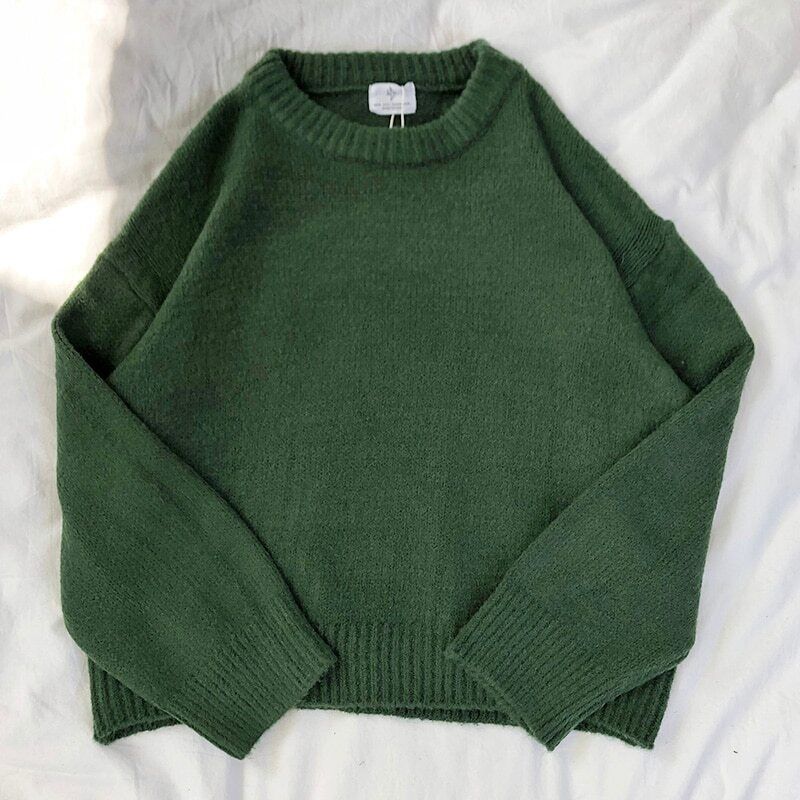 Oversized Green Sweater Warm Cute Pullovers Autumn Spring 2023