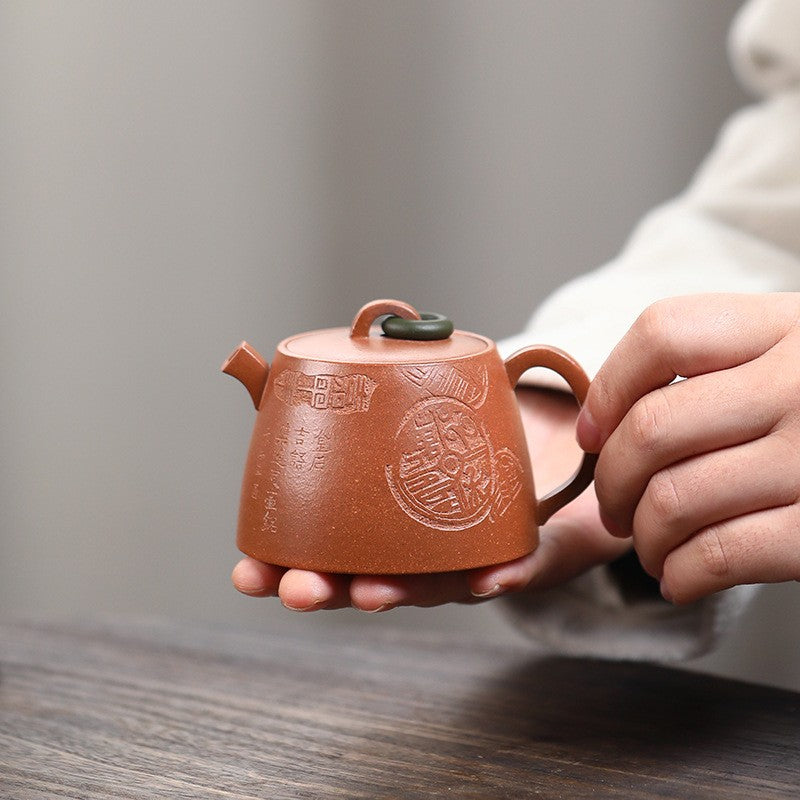 140ml Small Master Pot Handmade Carved Chinese Kungfu Tea Pot Jiangpo Clay China