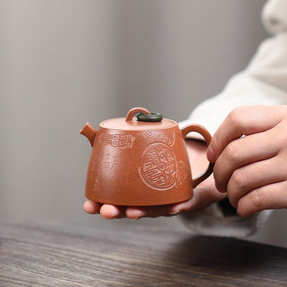 140ml Small Master Pot Handmade Carved Chinese Kungfu Tea Pot Jiangpo Clay China