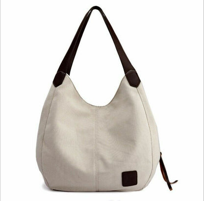 New Women Canvas Tote Bag Casual Handbag Travel Large Zipper Shoulder Purse