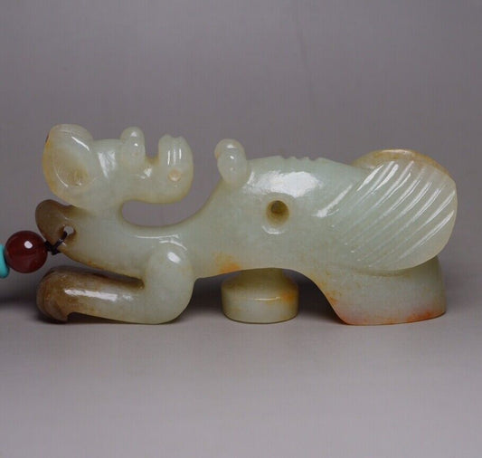 Chinese Antique Hetian Jade Hand Carved Exquisite Statue Figurine Art Work Rare
