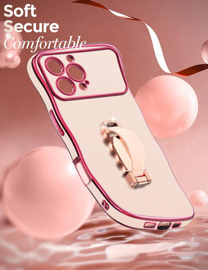 for Iphone 16 Pro Max Case with Stand, Wavy Edge Phone Case with Finger Grip Str