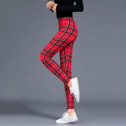 Plaid Leggings Women Sexy Pants Push Up Fitness Gym Sports Plus Size High Waist