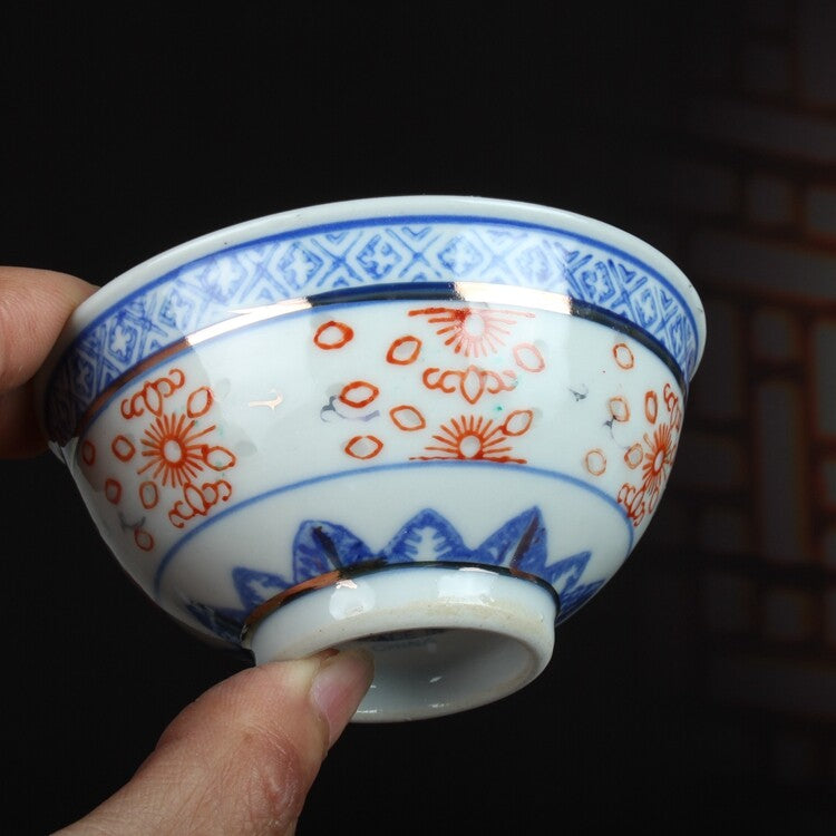 3.3" Collection Chinese Jingdezhen Blue-and-white Porcelain Gild Red Glaze Cup