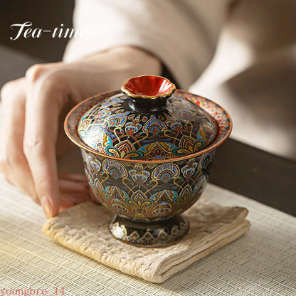 150ml Chinese Enamel Colored Gaiwan Hand Grasping Bowl Tea Lid Set Tea Tureen