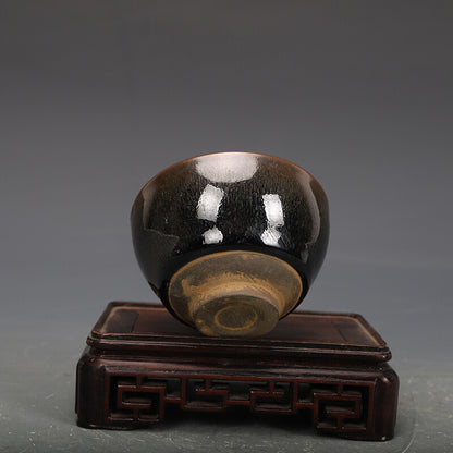 3.1" Collection Chinese Song Porcelain Built Kiln Rabbit Hair Glaze Tea Cup