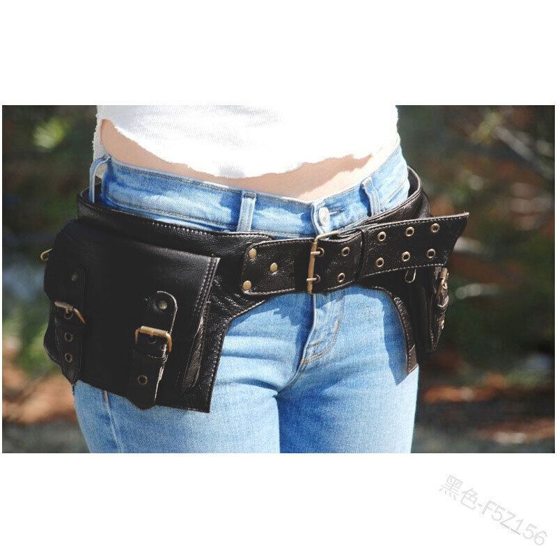 Medieval Steampunk PU Leather Waist Bag Hip Pocket with Buckle Cosplay