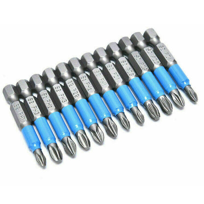 12Pcs 50mm S2 Steel Single-Sided Hexagonal Shank Magnetic Screwdriver Bit Set