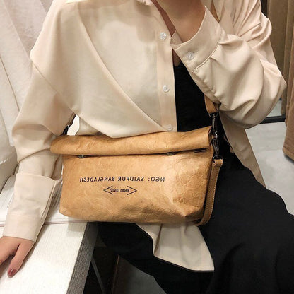 Dumpling Kraft Paper Crossbody Bags Women Flip Buttons Closure Handbags