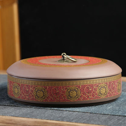 Yixing Zisha Purple Clay Tea Caddy for Pu'er Tea Cake Canister with Lid Round