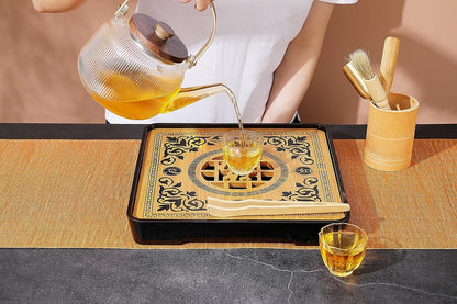 Bamboo GongFu Tea Tray Chinese Gongfu with Water Storage Tray (11"x11"x1.5")
