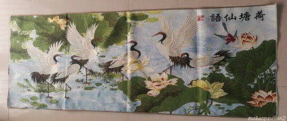 Old Chinese silk Embroidery Painting "Lotus Pond Fairy" 90256