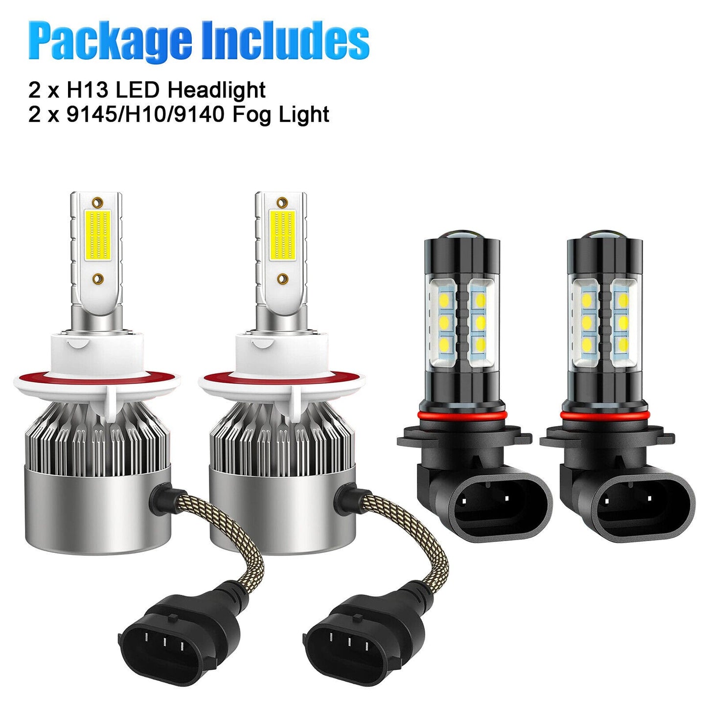 4 Bulbs Cambo kit Fog Light + 8000K LED Headlight Hi/Lo For 2004-2014 Ford F-150
