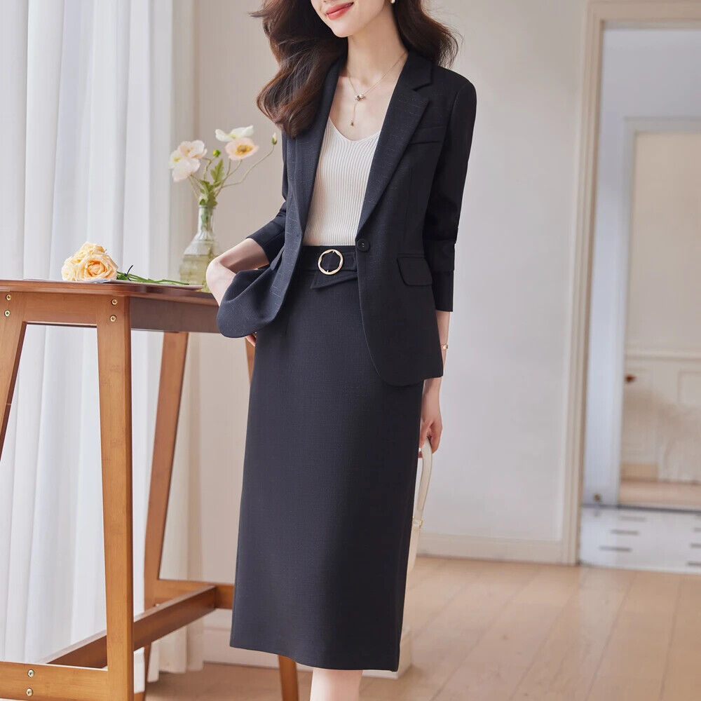Outfits Women, Blazer Skirts Suit Office Uniform Jacket Skirts 2-Piece Set