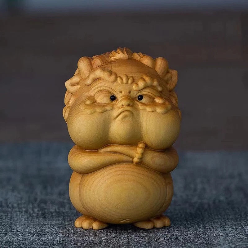 6.5cm Cliff Cypress Wood Hand Carved PI Xiu Mascot Small Statue Tea Pet Ornament