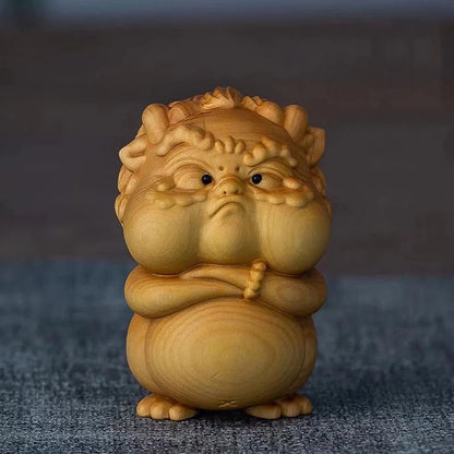 6.5cm Cliff Cypress Wood Hand Carved PI Xiu Mascot Small Statue Tea Pet Ornament