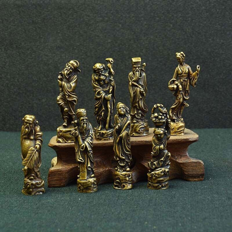 8pc Chinese Old Eight Immortals Statue Brass Copper Handmade Decoration