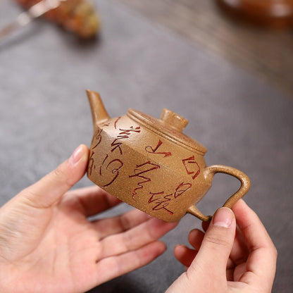 hand carved tea pot true yixing zisha duan clay master pot 9 infuser holes 170ml