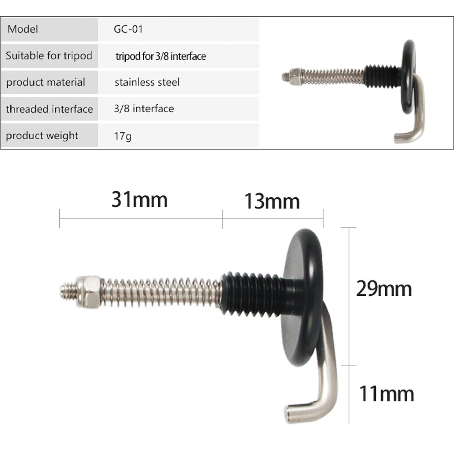 Stainless steel 3/8 interface Tripod Center Tripod Hook For Camera Tripod B