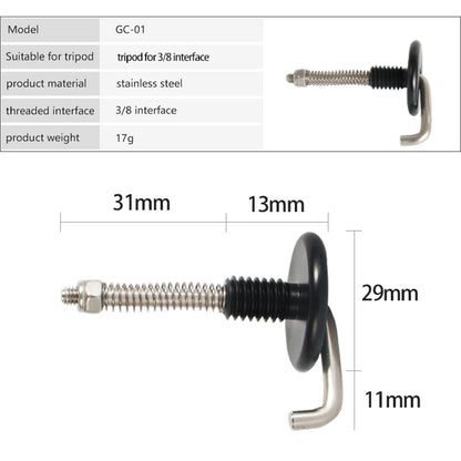 Stainless steel 3/8 interface Tripod Center Tripod Hook For Camera Tripod B