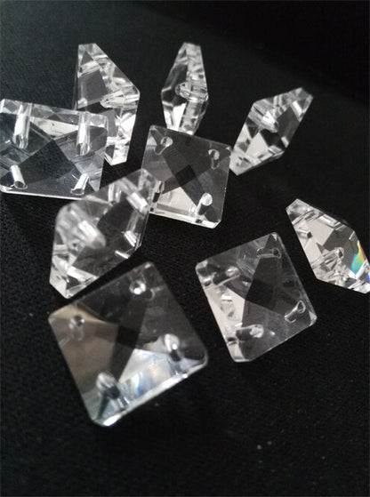 50pcs 14/22mm 4Holes Glass Square Crystal Bead Prism Chandelier Lamp Chain Part