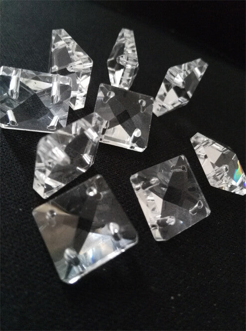 50pcs 14/22mm 4Holes Glass Square Crystal Bead Prism Chandelier Lamp Chain Part