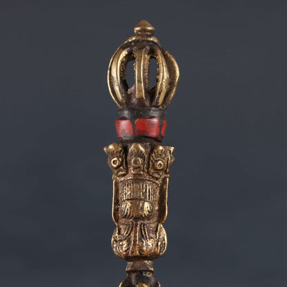 Old Tibetan Buddhism Fane Copper CloisonnePestle Vajra Exorcism Magic Ornament