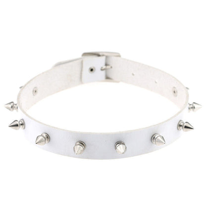 Gothic Punk White Pu Leather Spiked Rivet O-Ring Collar Stud Choker Necklace