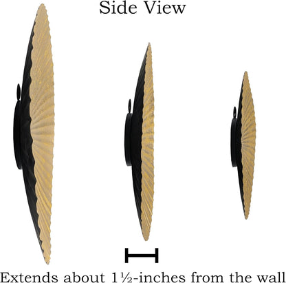Set of 18", 15", and 12" Hanging Gold Color Ribbed Metal Circles Wall Decoration