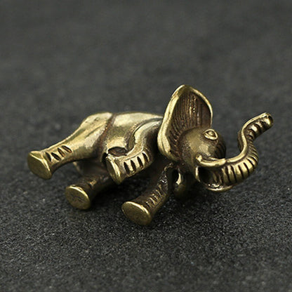 Solid Brass Elephant Statue Tea Pet Ornament Key Chain Pendant Car Hanging Toy