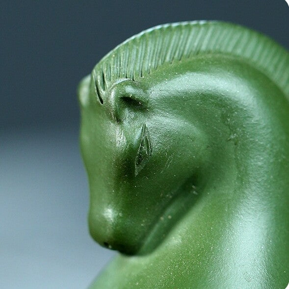 Horse Statue Yixing Zisha Green Clay Tea Pet Handmade Artware Ornament Rack New
