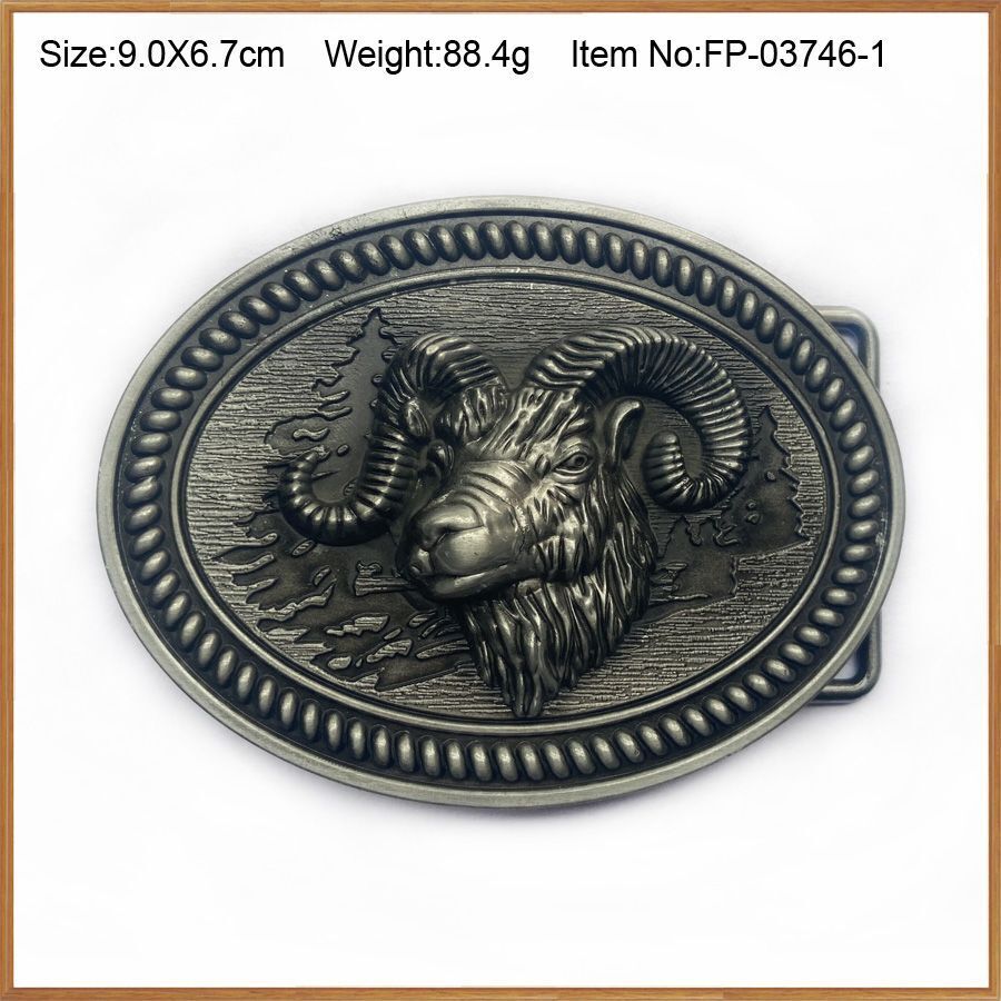 Belt Buckle Zinc Alloy Retro Western Goat Head Design Pewter Finishing 9.0x6.7cm