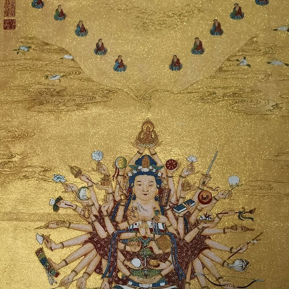 36 "Asian Buddhist Thousand Handed Guanyin Tangka Silk Painting