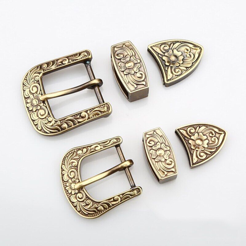 Men Belts Buckle Pin 35 40mm Inner Width Solid Brass Copper Carved Leather Craft