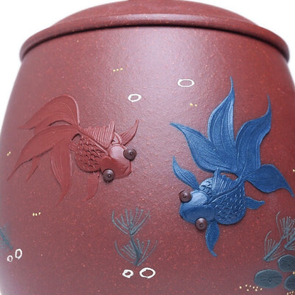 one cup with lid handle real yixing zisha mug handmade golden fish relief 280ml