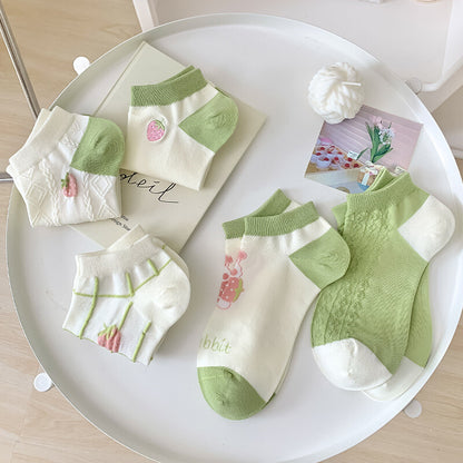 Spring New 5 Pairs Womens Girl Cotton Crew Socks Strawberry Dress Work Socks