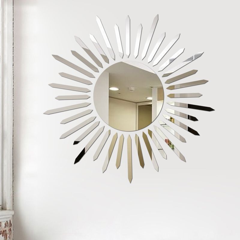 Wall Mirror Stickers Acrylic 3D Sunflower Decorative DIY Room Decors 35.4x35.9cm