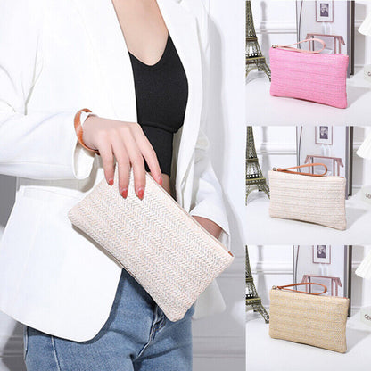 Mobile Phone Bag Straw Clutch Purse Envelope Wallet Coin Purse Beach Handbag US